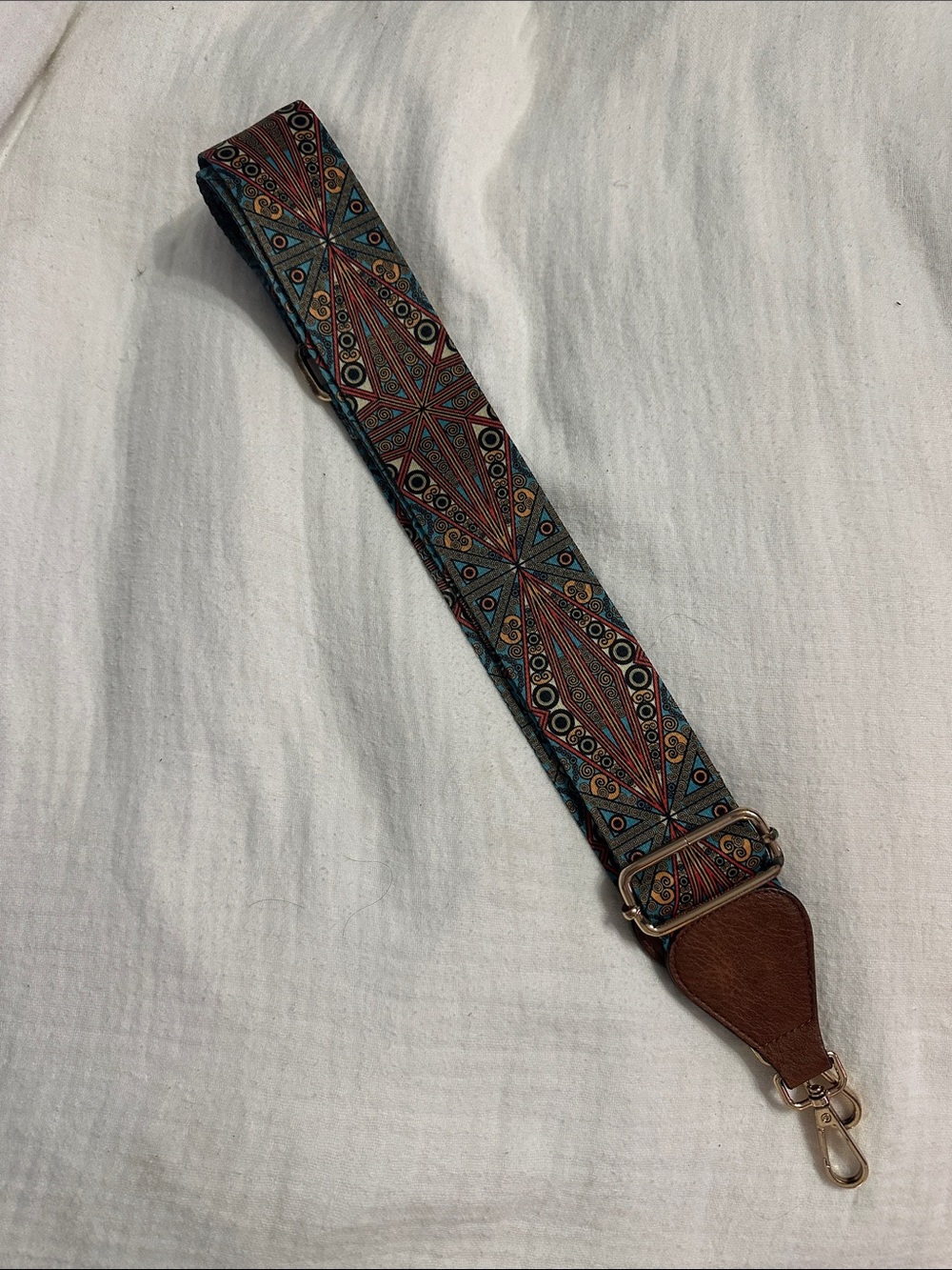Adjustable Patterned purse Strap in Teal & Rust